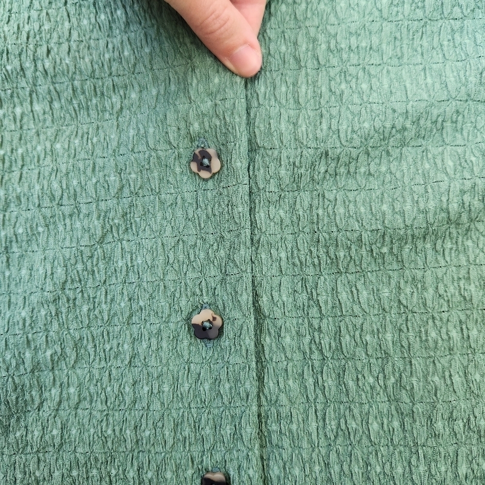 Madewell Crinkle Knit Button Front Short Sleeve Blouse Top Green Size XS - Picture 4 of 7